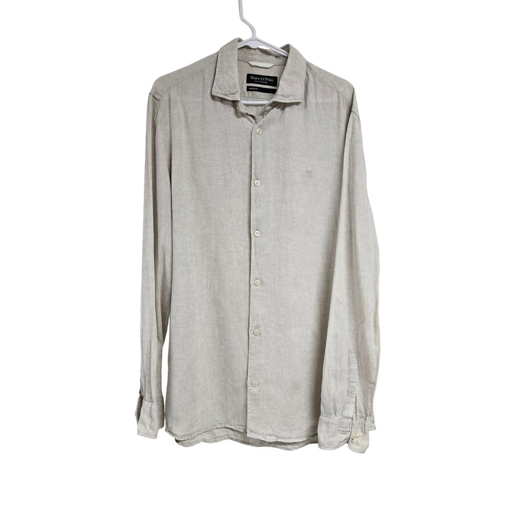 Marc O'Polo Shaped Fit 100% Linen Long Sleeve Button Down Shirt Beige Men's‎ XL